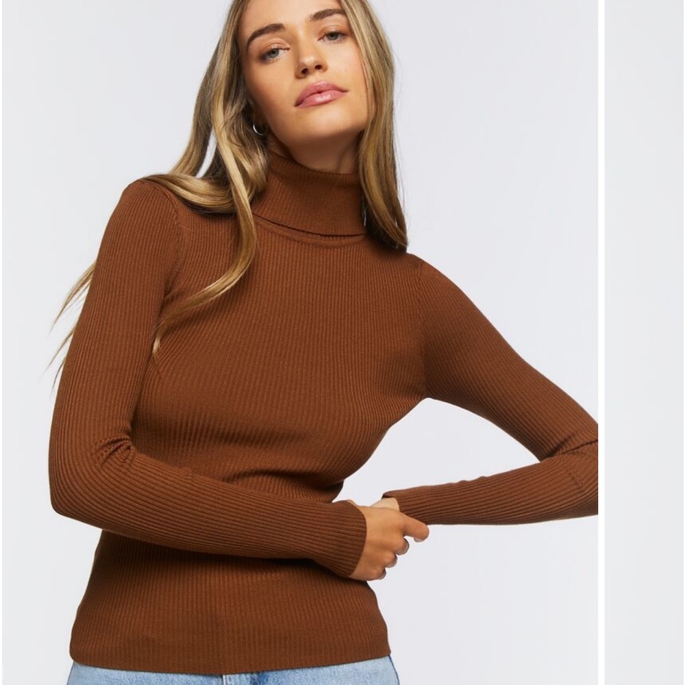 Forever 21 Ribbed Turtleneck Sweater-Knit Top